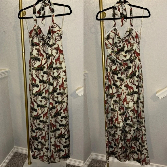 NWOT Unique Vintage 1970s Giraffe Print Halter Jumpsuit - Picture 4 of 5